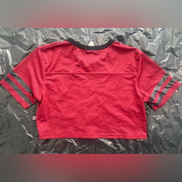 Heavily PreLoved CellBlock13 Tailback Mesh Crop Top - Size S - Burgundy/Black - Picture 2 of 10
